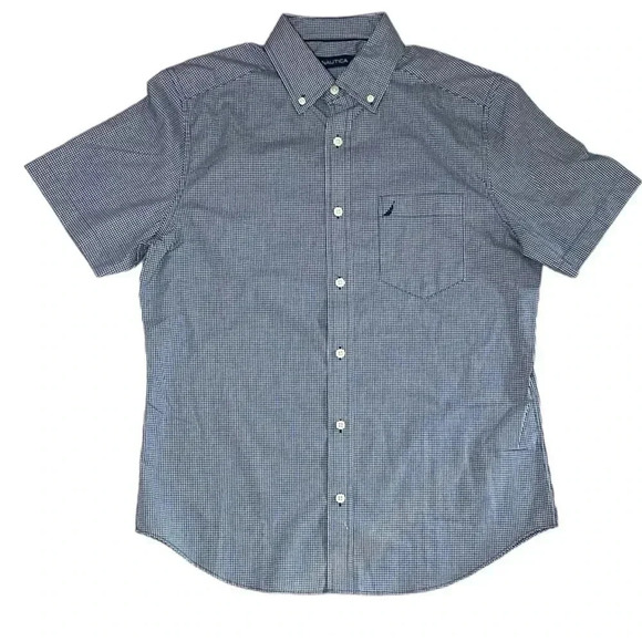 Nautica navy and white gingham button down shirt sz M - Picture 1 of 9
